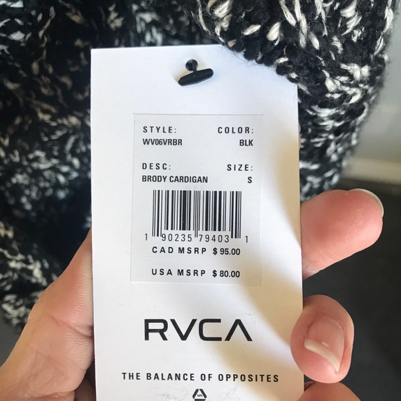 NWT RVCA Brody Black White Cardigan Sweater - Picture 8 of 8